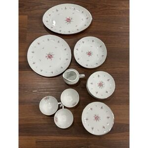 Meito China 23 Piece Lot Dinner Salad Bread Plates Cup Saucer Pink Rose Floral